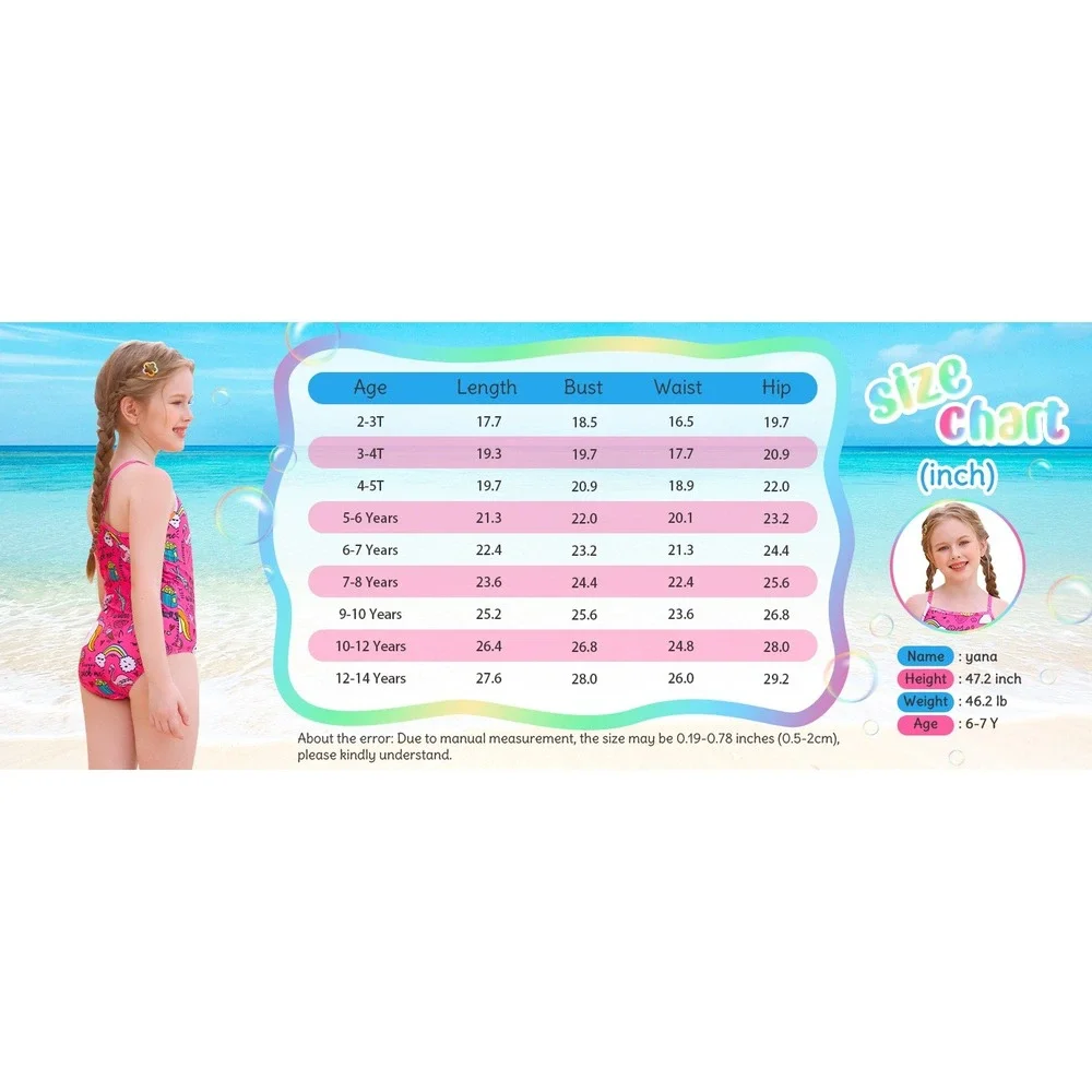 Girls 7-8Y Swimsuit One Piece Bathing Suit Kids' Swimwear Quick Dry Summer Beac
